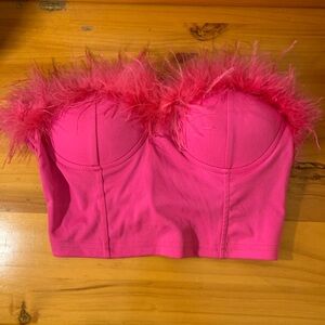 Pink Feather Trim Bustier Top